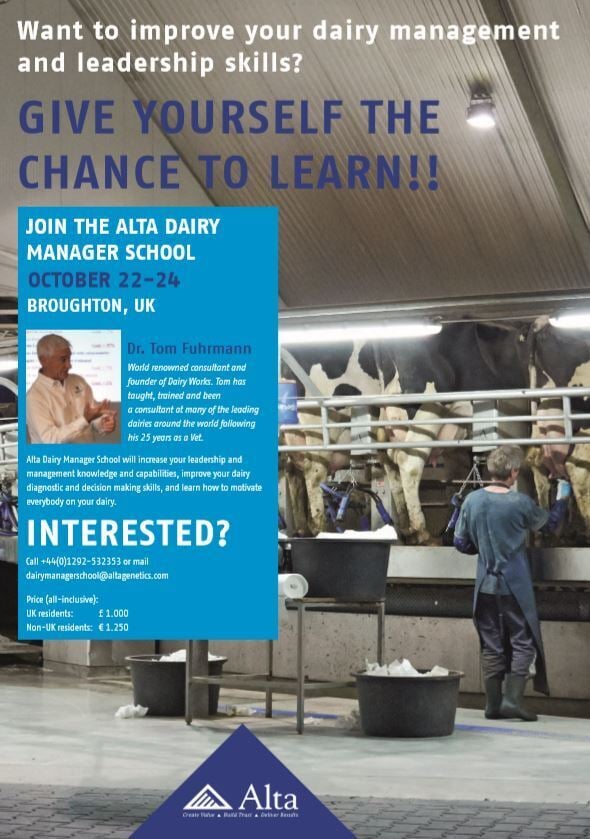Save the date: in ottobre i prossimi 2 corsi Alta DMS Dairy Manager School - Alta Genetics